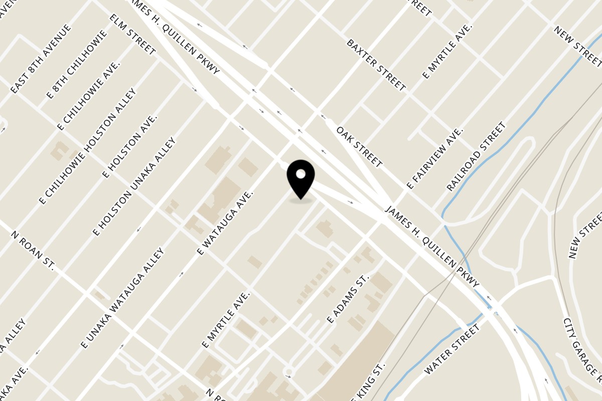 Map showing the location of Budare Latin Cuisine LLC on 403 Elm St in Johnson City